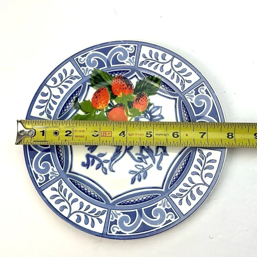 Blue Bird Ceramic Salad Plate Blue & White With Strawberries 7 ¾